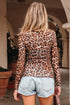 Long Sleeve Mock Neck Sheer Mesh Animal Print Top
