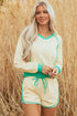 Long Sleeve Pullover Drawstring Paneled Lounge Short Sets