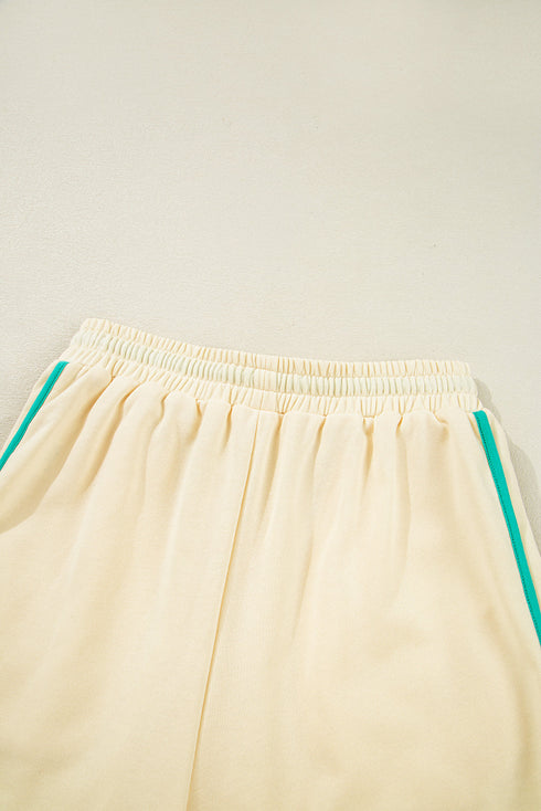 Long Sleeve Pullover Drawstring Paneled Lounge Short Sets