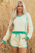 Long Sleeve Pullover Drawstring Paneled Lounge Short Sets