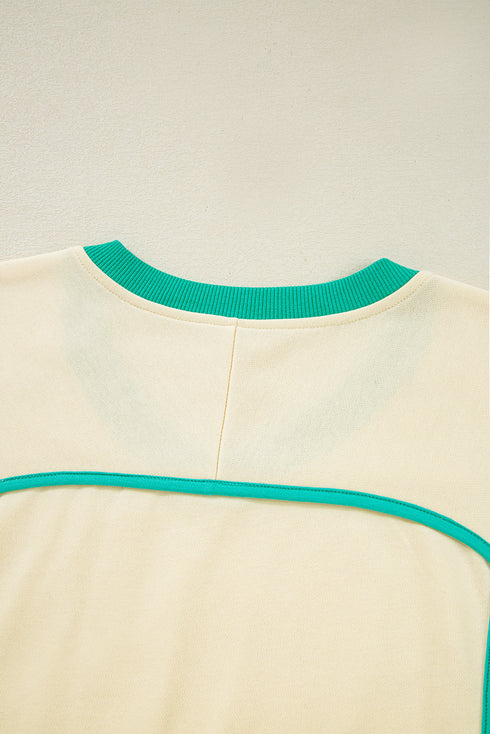 Long Sleeve Pullover Drawstring Paneled Lounge Short Sets
