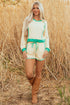 Long Sleeve Pullover Drawstring Paneled Lounge Short Sets