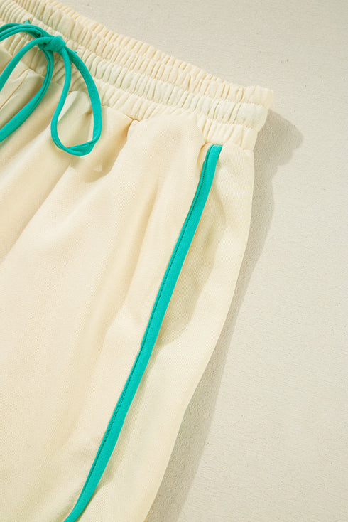 Long Sleeve Pullover Drawstring Paneled Lounge Short Sets