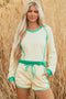 Long Sleeve Pullover Drawstring Paneled Lounge Short Sets