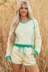 Long Sleeve Pullover Drawstring Paneled Lounge Short Sets