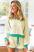 Long Sleeve Pullover Drawstring Paneled Lounge Short Sets