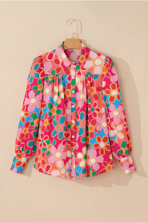 Long Sleeve Retro Floral Print Button Down Shirt
