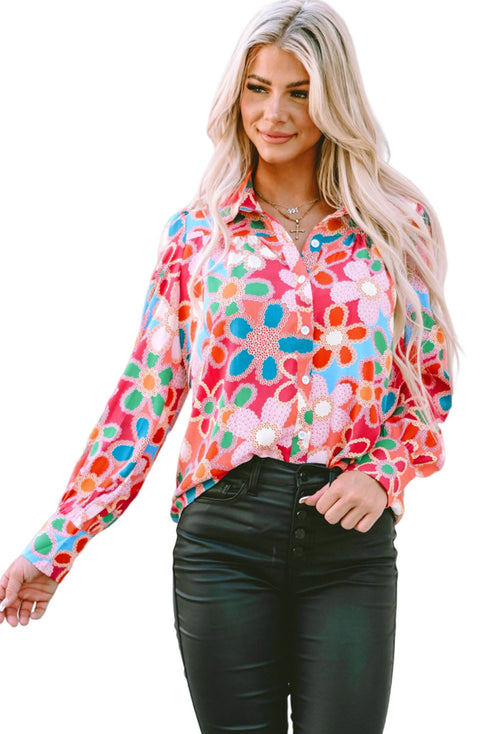 Long Sleeve Retro Floral Print Button Down Shirt