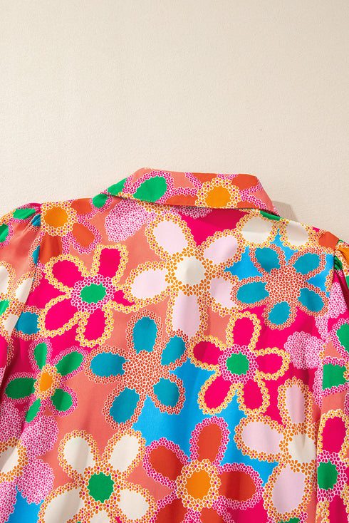 Long Sleeve Retro Floral Print Button Down Shirt