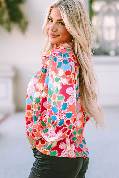 Long Sleeve Retro Floral Print Button Down Shirt