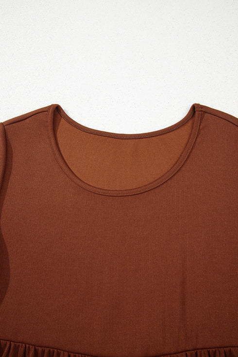 Long Sleeve Ribbed Knit Babydoll Tiered Mini Dress