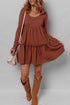 Long Sleeve Ribbed Knit Babydoll Tiered Mini Dress
