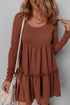 Long Sleeve Ribbed Knit Babydoll Tiered Mini Dress