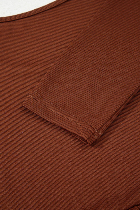 Long Sleeve Ribbed Knit Babydoll Tiered Mini Dress