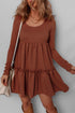 Long Sleeve Ribbed Knit Babydoll Tiered Mini Dress
