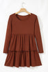 Long Sleeve Ribbed Knit Babydoll Tiered Mini Dress