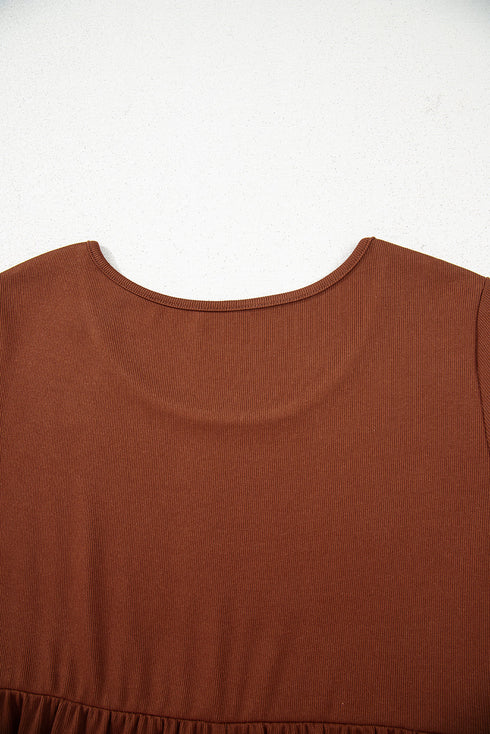 Long Sleeve Ribbed Knit Babydoll Tiered Mini Dress