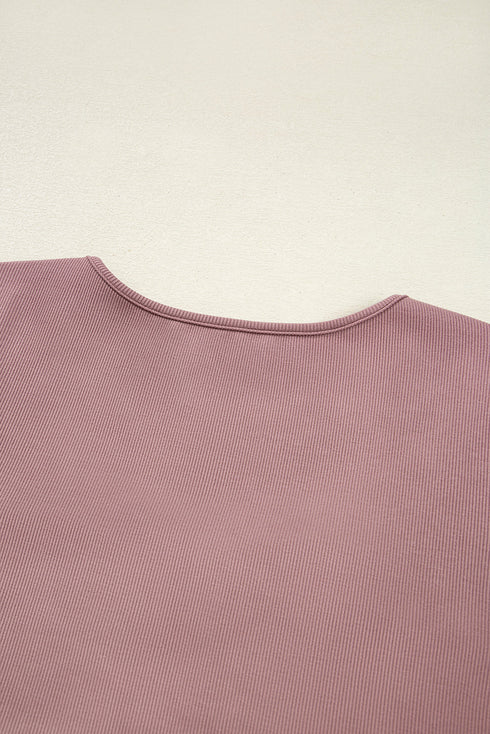 Long Sleeve Ribbed Knit Sweetheart Ruched Top