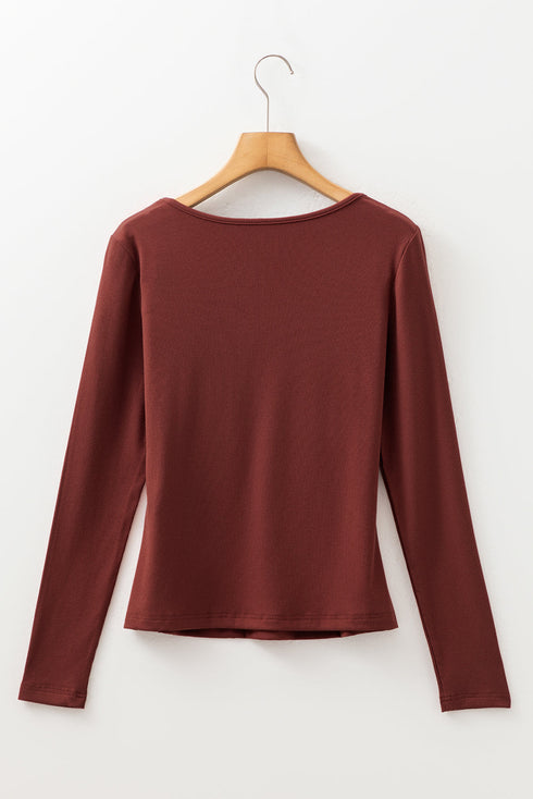 Long Sleeve Ribbed Knit Sweetheart Ruched Top