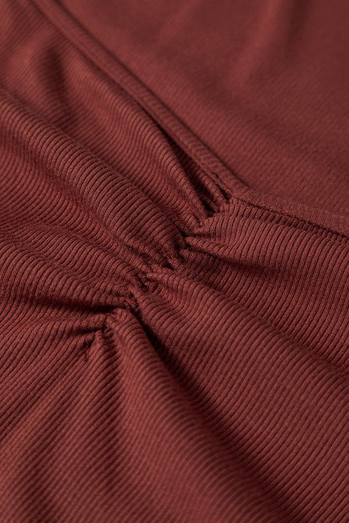 Long Sleeve Ribbed Knit Sweetheart Ruched Top