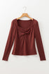 Long Sleeve Ribbed Knit Sweetheart Ruched Top