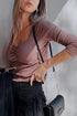 Long Sleeve Ribbed Knit Sweetheart Ruched Top