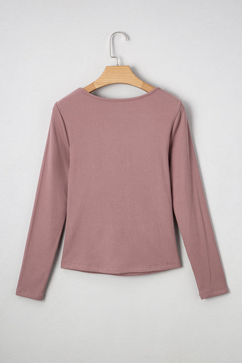 Long Sleeve Ribbed Knit Sweetheart Ruched Top