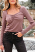 Long Sleeve Ribbed Knit Sweetheart Ruched Top