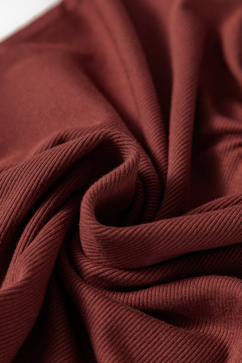 Long Sleeve Ribbed Knit Sweetheart Ruched Top
