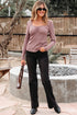 Long Sleeve Ribbed Knit Sweetheart Ruched Top