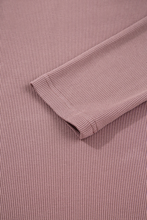 Long Sleeve Ribbed Knit Sweetheart Ruched Top