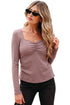 Long Sleeve Ribbed Knit Sweetheart Ruched Top