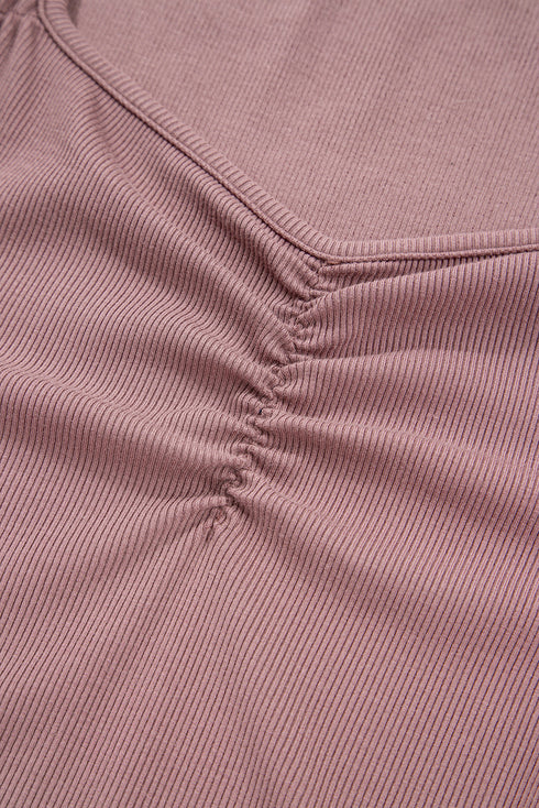 Long Sleeve Ribbed Knit Sweetheart Ruched Top