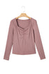 Long Sleeve Ribbed Knit Sweetheart Ruched Top