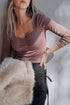 Long Sleeve Ribbed Knit Sweetheart Ruched Top