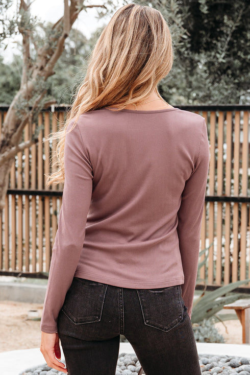 Long Sleeve Ribbed Knit Sweetheart Ruched Top