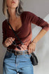 Long Sleeve Ribbed Knit Sweetheart Ruched Top