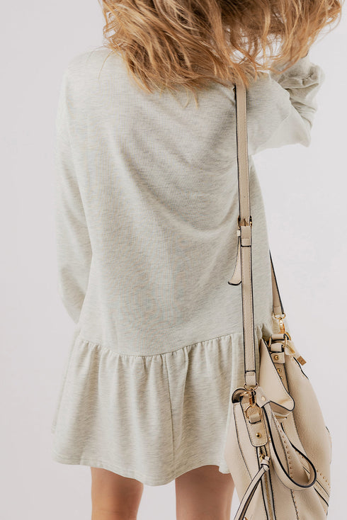 Long Sleeve Round Neck Ruffle Hem Mini Dress