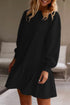 Long Sleeve Round Neck Ruffle Hem Mini Dress