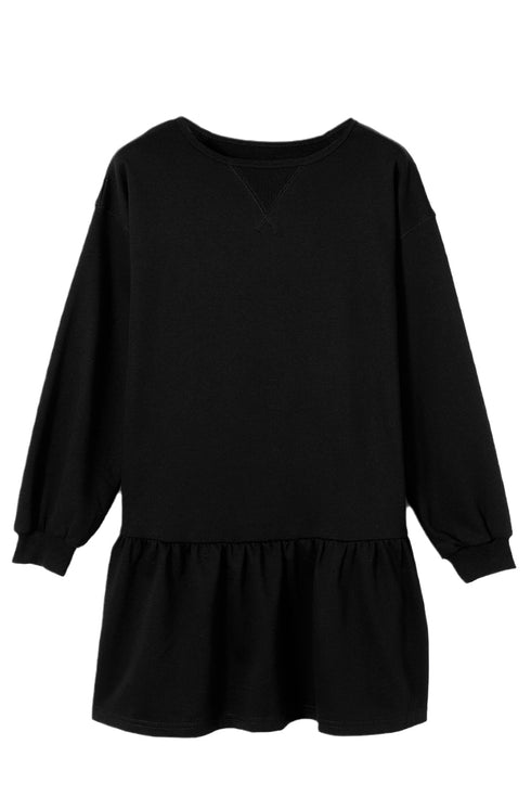 Long Sleeve Round Neck Ruffle Hem Mini Dress
