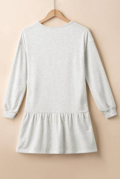 Long Sleeve Round Neck Ruffle Hem Mini Dress