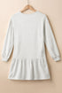 Long Sleeve Round Neck Ruffle Hem Mini Dress