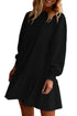 Long Sleeve Round Neck Ruffle Hem Mini Dress