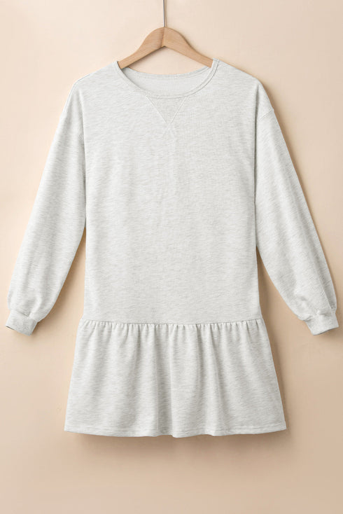 Long Sleeve Round Neck Ruffle Hem Mini Dress