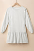 Long Sleeve Round Neck Ruffle Hem Mini Dress