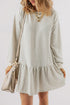 Long Sleeve Round Neck Ruffle Hem Mini Dress