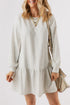 Long Sleeve Round Neck Ruffle Hem Mini Dress