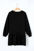Long Sleeve Round Neck Ruffle Hem Mini Dress
