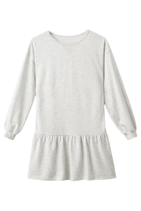 Long Sleeve Round Neck Ruffle Hem Mini Dress
