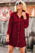 Long Sleeve Ruffle Velvet Button Up Dress
